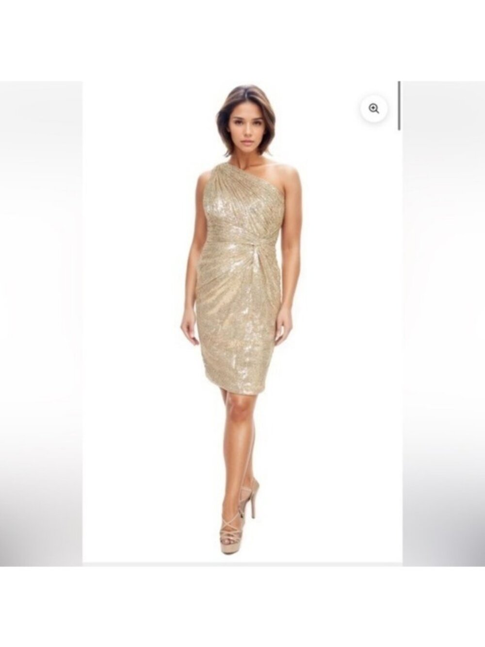 Rene Ruiz Gold Sequin Metallic One Shoulder Cocktail Dress Sz 14 NWT